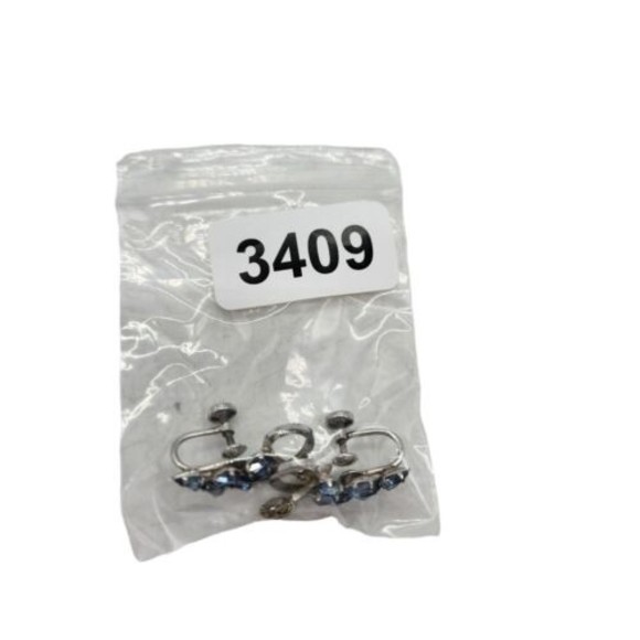 Star Art Sterling Blue White Rhinestone Screwback Earrings Vintage Signed Estate - Picture 9 of 9